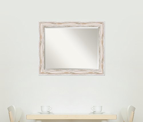 Amanti Art Wall Wood Framed Mirror, Glass Size 28X22, Alexandria White Wash #TOP7