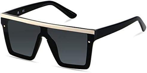 LYZOIT Square Oversized Sunglasses for Women Men Big Flat Top Fashion Shield Large UV Protection Rimless Shades, (New Cool Design) Black, Large