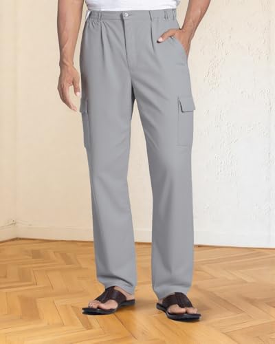 Mens Pants Slim Fit Pants with Pocket LightGray