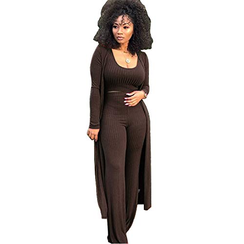 Women Sexy 3 Piece Outfits - Crop Top Long Kimono Cardigan Cover up and Bodycon Pants Set S XXL2