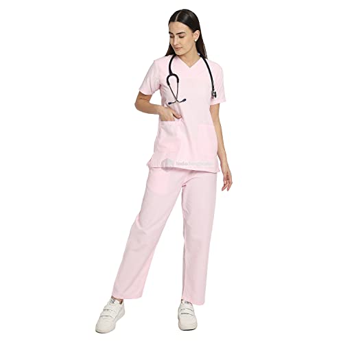 Image of IS IndoSurgicals Faux Wrap Scrub Suits for Doctors Women OT Dress (XXS, Light Pink)