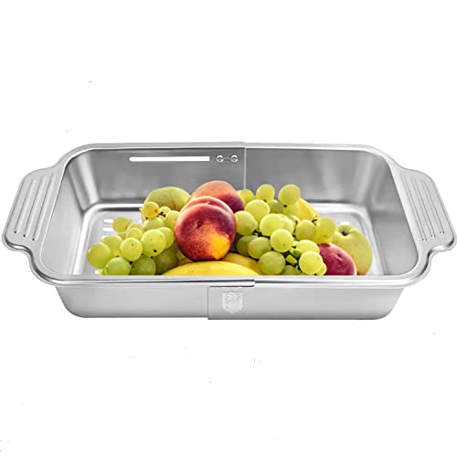 Stainless Steel Colander Drain Basket,Vegoran Over The Sink Colander Strainer Basket,Collapsible Colander Fruits And Vegetables Drain Basket Adjustable Strainer Sink Washing Basket #TOP3