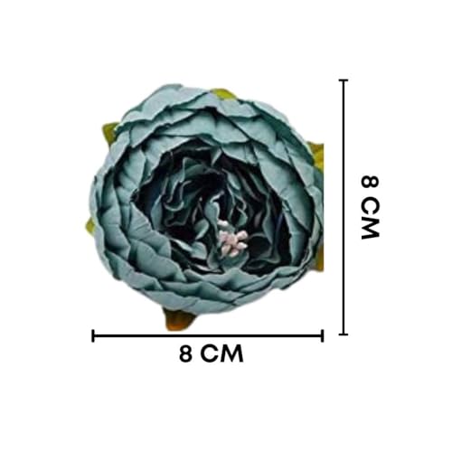 Image of SATYAM KRAFT 6 Pcs Artificial Fabric Rose Flower Heads | Handmade Peony Style Flowers for DIY Crafting, Gift Packing, Bouquet Making, Wedding, Home & Event Decoration (Blue, 8 cm)