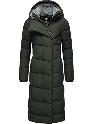 Ragwear Damen atmungsaktiver Wintermantel Warmer wasserdichter Steppmantel lang mit Kapuze Pavla Long Intl Dark Olive Gr. M