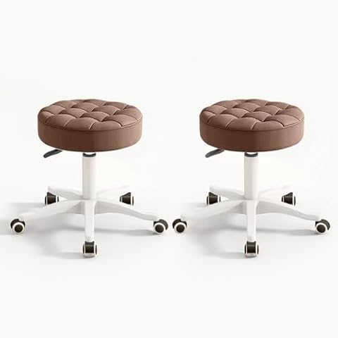 Small Chair Round Rolling Stool with Wheels PU Leather Height Adjustable Swivel Drafting Work SPA Salon Stools Home Office Chair,2 Pack Cover