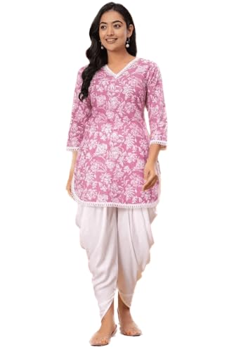 Image of Floral Print Cotton Kurta and Dhoti Set for Women Designer