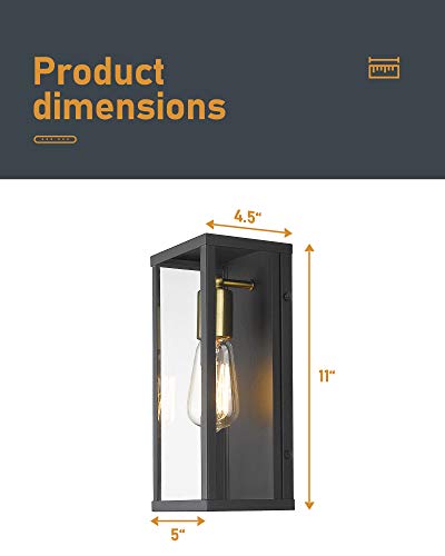 Akezon 1-Light Outdoor Wall Sconce, Exterior Porch Light Wall Mount Lantern, Matte Black & Brushed Brass Finish With Clear Glass, Kw-7224 #TOP5