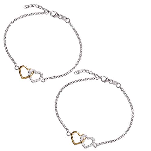 Image of Cherished Moments 14K Gold-Plated and 925 Sterling Silver Mom and Me Double Heart Bracelet for Mothers and Daughters (Sold as a Set or individually)