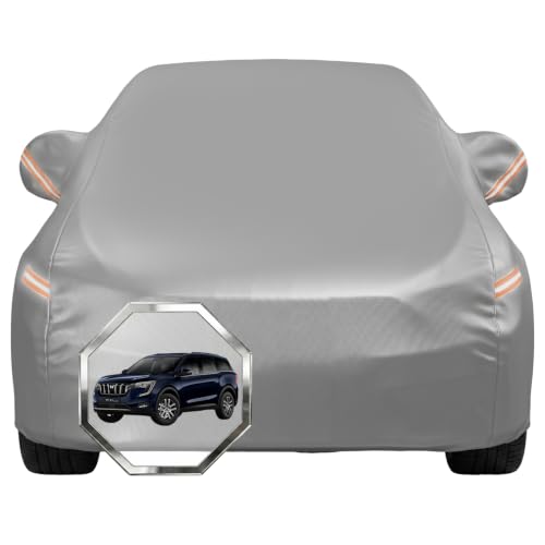 Image of Pivalo Car Cover for Mahindra XUV 700 & 7XO All Model & Years with Mirror Pocket 100% Waterproof Triple Stitched Bottom Elastic Dust, Heat & UV Resistant Full Body Protection (Grey with Highlighter)