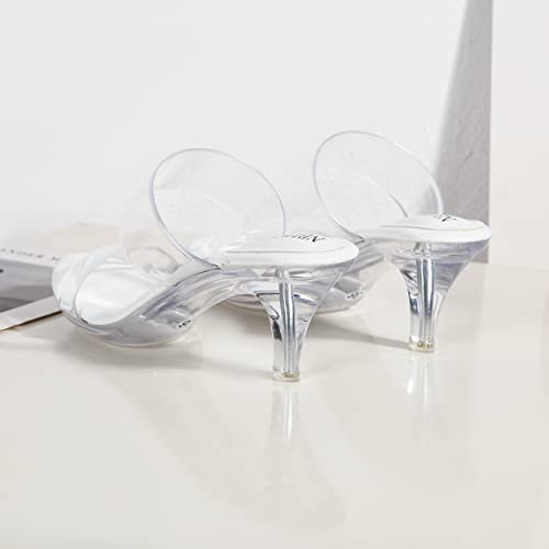 Image of NBUUNBU Clear Heels for Women Silver Black Heels Little Platform Sexy High Heels Sandals Stiletto Kitten Open Toe Dress Shoes Comfortable Double Transparent Strap Heeled Sandals Mule