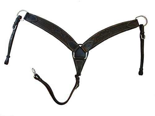 Black Western BREASTCOLLAR Pleasure Horse Trail Tooled Leather Roping Ranch TACK