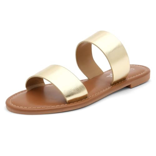 Image of Herstyle Flat Sandals for Women, Double Strap Slide Sandals, Open Toe Slip On, Comfortable Cushioned Footbed Casual Summer Shoes for Daily Wear, Beach, Vacation, Clear Options