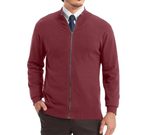 Men’S Full Zip Up Lightweight Knitted Cardigan Casual Streetwear Stand Collar Standard Thickness Zipper Outerwear