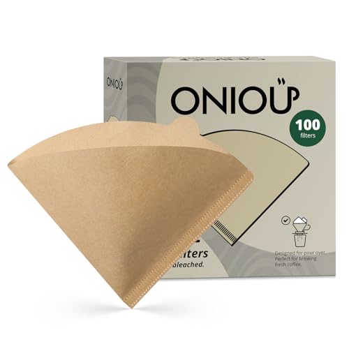 V60 Coffee Filters 02, ONIOU Unbleached Size 02 Cone Coffee Filters, 100 Count Natural Brown Pour Over Paper Filters for Hario V60 & Others 1–4 Cup Coffee Dripper - Package May Vary
