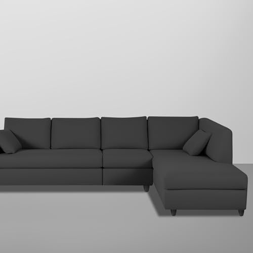 Image of Florian RHS 6 Seater L Shape Sofa Set for Living Room (Black Fabric) Premium Fabric Sofa