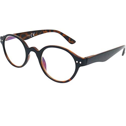 Mini Brille Professor Blaulichtfilter Lesebrille mit runden ovalen Gläsern, GRATIS Etui, Vintage Kunststoff Rahmen (Leopardenmuster), Anti Blaulicht Brille Herren und Damen +1.0 Dioptrien Cover