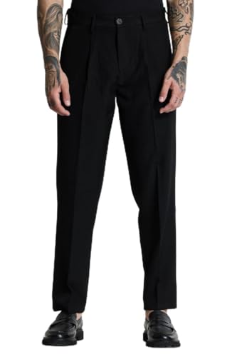 Image of SNITCH Men Formal Trousers | Regular Fit Pleated Front with Turned-Up Hem | Polyester Blend & Medium Stretch Fabric for Office & Winter Wear