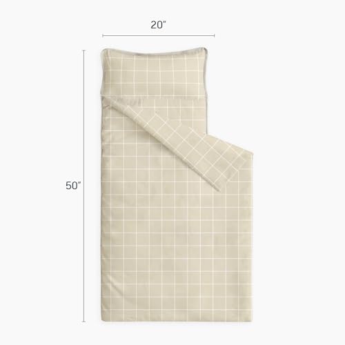 Image of Wake In Cloud - Toddler Nap Mat with Pillow and Blanket, for Kids Boys Girls Ages 3 Plus in Kindergarten Daycare Preschool Pre K, Roll Up Sleeping Bag, Gingham Grid Checkered