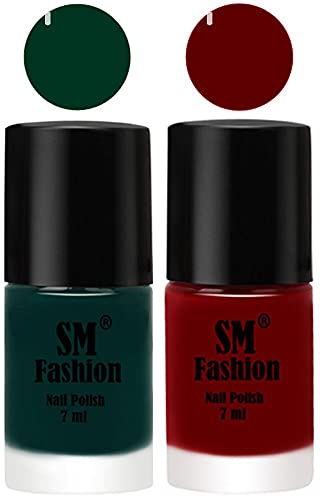 Image of Long Lasting Nail Polish | Nail Paint Combo 7 ml Each) - Set of 2 Dark Green-Dark Red