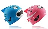 Start Smart Kids Fun Silicone Swim Cap for Boys and Girls - Sharks & Minnows (Pink)