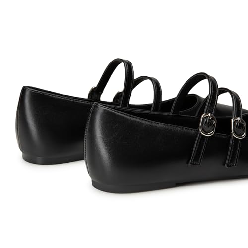 Image of Trary Flats for Women Mary Jane Shoes Women Closed Pointed Toe Ballet Flats Comfortable Slip on Dressy Adjustable Strap Cute Walking Office PU Leather Mary Janes Flat Shoes