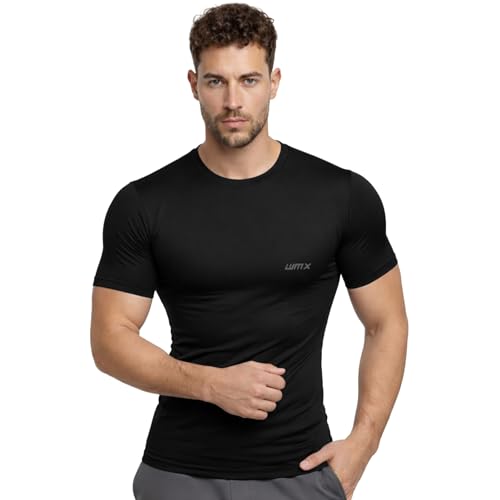 Image of WMX Pack of 2 Men Compression Gym T-Shirt | Men Half Sleeve Tshirt Sports Wear for Running Yoga Training | Breathable Stretch Compression Wear for Men & Boys (in, Alpha, 2XL, Regular, Black+Navy)