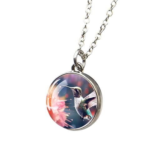 Collier colibri en argent sterling pour femme et homme, un pendentif double face en verre raffiné