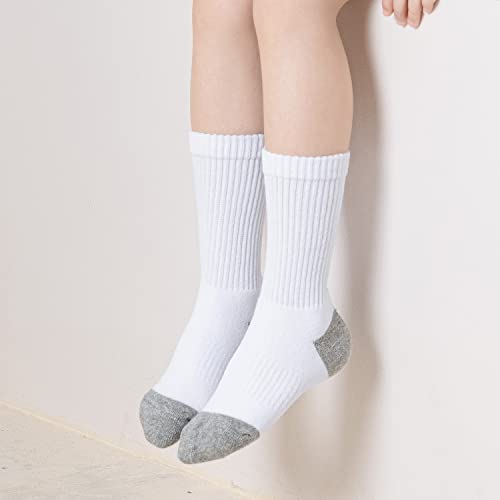 Epeius Kids Boys/Girls' Cushioned Crew Socks Thick Cotton Athletic Socks Running Crew Sports Socks Solid White 6 Pack 7-10 Years #TOP5