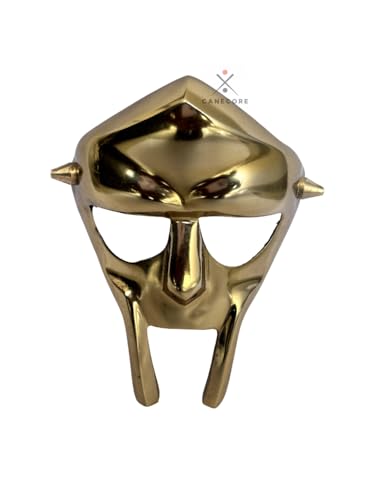 CANECORE MF DOOM Inspired Gold Metal Mask – Supervillain Rapper Cosplay Face Mask – Collectible Hip-Hop Art Costume Prop