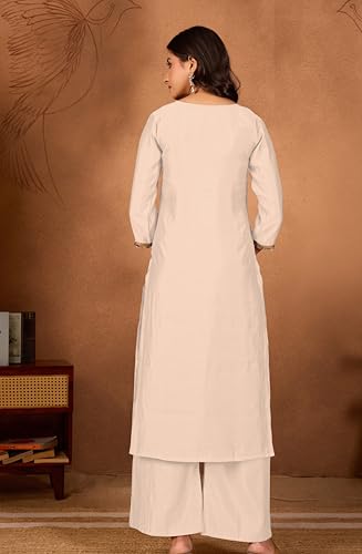 Image of Women Straight-Cut Kurta Pant Set with Subtle Golden Lace Embellishment | Elegant Ethnic Wear for Festive, Office & Casual Use