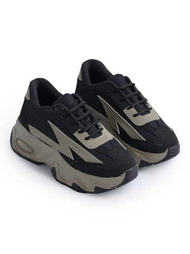 Image of JM LOOKS Women Bold Black & Beige Lightning Sneakers Shoes High-Performance, Stylish, and Built for Comfort