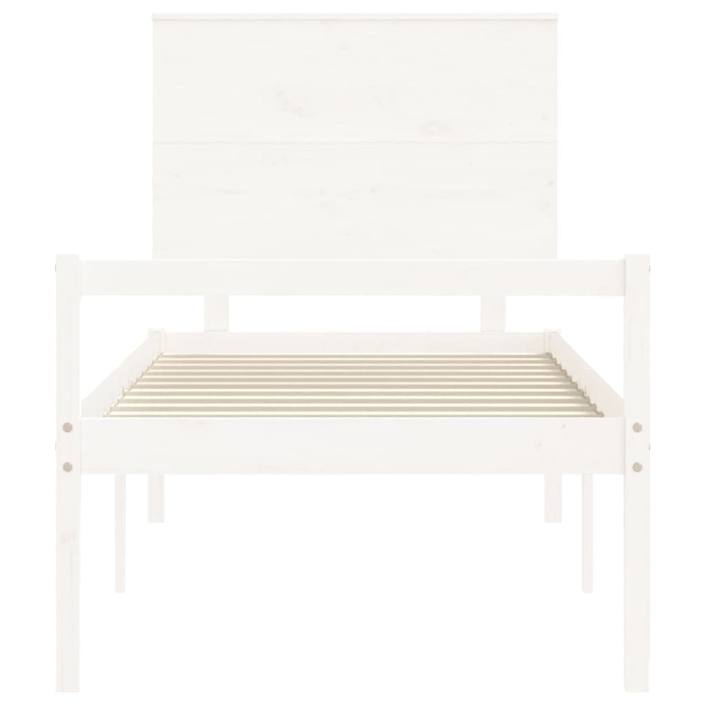 Seniorenbett 90x190 cm mit Kopfteil, Massivholz Kiefer Bettgestell in Weiß, Seniorengerechtes Holzbett mit 45 cm Sitzhöhe, Einzelbett für Senioren und Erwachsene