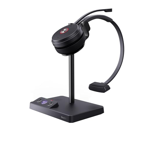 Yealink WH62 Auriculares inalámbricos DECT certificados para Equipos, Auriculares de Oficina de una Oreja para teléfono de Escritorio y softphone de computadora, micrófono con cancelación de Ruido, 1