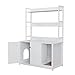 Tioutbot Litter Box Enclosure with Shelves, 52 Inch Large Hidden Cat Litter Box Enclosure Furniture with 2 Door, Wooden Cat House with Scratch Pad, Indoor Storage Cabinet Display Rack, White
