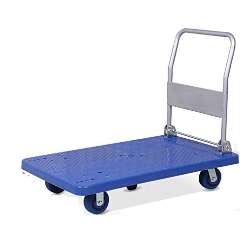Chariot à plateforme silencieux 500 kg en acier inoxydable bleu pour logistique et entrepôt