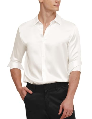 LilySilk Silk Mens Basic Shirt 100% Mulberry Silk Dress Shirt Button Down for Work Business Formal Casual