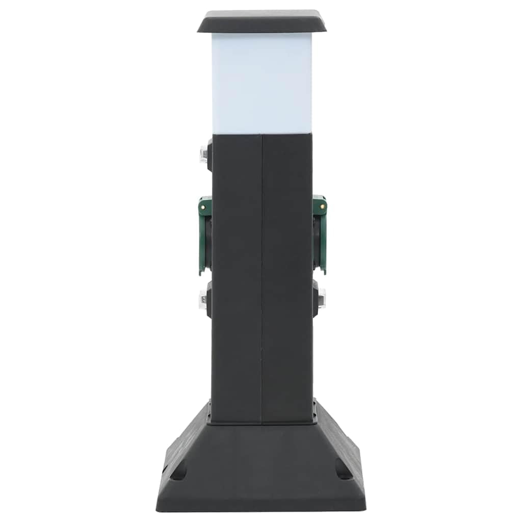 Gniazdko zewnętrzne z lampą i kołkiem do wbijania w ziemię, podwójne 16 x 16 x 39,5 cm, IP44, ochrona przed wodą rozbryzgową, przyłącze prądu Schuko, do ogrodu, na taras