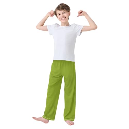 ZZXXB Olive Green Boys Long Pants Soft Trousers Elastic Waist Kids Lounge Bottoms with Pockets S-XL2
