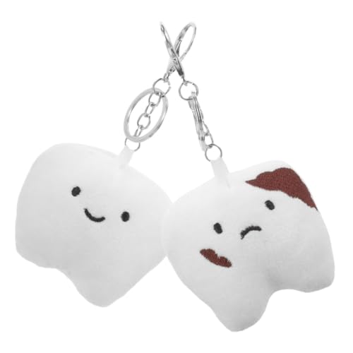SOLUSTRE 2Pcs Fluffy Tooth Keychains Cute Cartoon Keychain Pendants for Bags Backpacks Adorable Stuffed Tooth Dolls for Decor for Friends Family