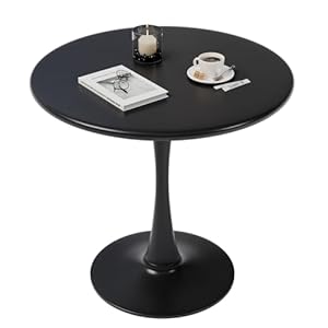 24 Inch Black Small Tulip Table, Round Dining Table for 2 Person with Pedestal for Kitchen, Circle Bistro Table, Mid Century Modern Cafe Tables for Small Spaces in Living Room, Office, Coffee,Pub, Bar