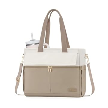 LOVEVOOK Bolsa feminina cáqui bege para laptop de 15,6 polegadas, bolsas de trabalho de grande capacidade com vários bolsos, bolsa de computador resistente à água para viagens de negócios, enfermeira,