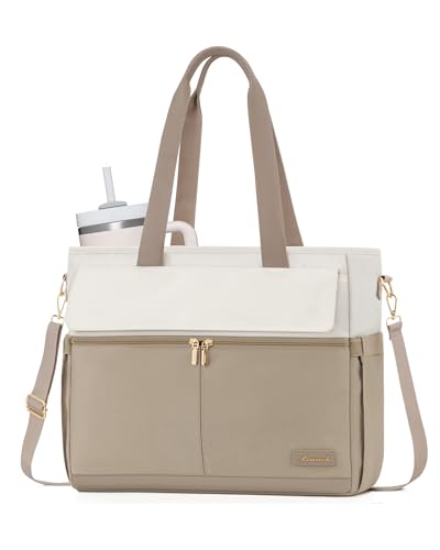 Image of LOVEVOOK Laptop Bag for Women 15.6 Inch Canvas Laptop Large Capacity Work Bags Mutiple Pockets Teacher Bag Water Resistant Computer Bags for Business Travel Nurse, Khaki