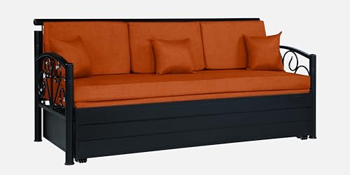 Image of 3 Seater Metal Sofa Cum Bed with Hydraulic Storage | Sofa Set for Living Room, Bedroom, Guest Room| Queen Size Convertible Sofa Bed | Comfortable Seating Sofa Rust & Black