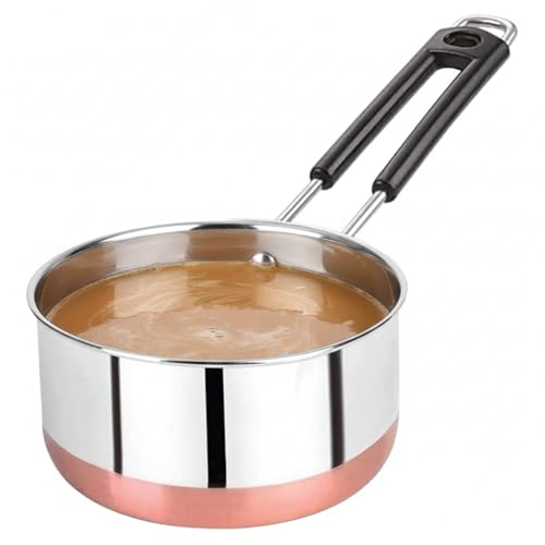 Padchaaya Copper Bottom Sauce Pan Tea Maker Milk Coffee pan bhgoni Stainless Steel Sauce Pan with Handle, Flat Base, Tea Pan, Milk Pan Tapeli Patila, Pot (Copper- 2 L)