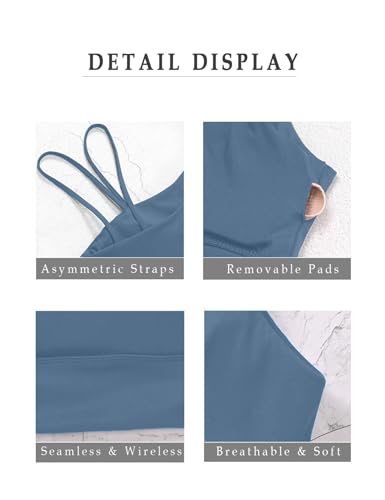 Image of MELYUM Longline Sports Bras for Women One Shoulder Workout Tank Tops with Built in Bra Supportive Crop Yoga Top Padded