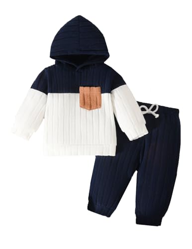 UUAISSO Ropa para Bebé Niño Pequeño Sudadera con Capucha Tops a Rayas Pantalones Largos a Juego Ropa para Bebé Niño Azul Marino 6 9 Meses