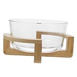 Garneck Hitzebeständige Glas Schüssel mit Holzsockel Vielseitige Salat und Obstschale Mikrowellengeeignetes Haushaltsgeschirr für Gemüse Snacks und Desserts