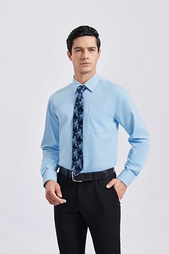 Image of HISDERN Mens Dress Shirt with Tie Pocket Square Set Classic Button Down Shirt Matching Tie Long Sleeve Shirts