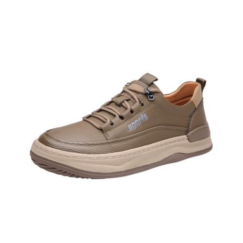Men's Casual Leather Sneakers Lace-Up Walking Shoes Comfort Cushioned Sole Coach Shoes for Men Work