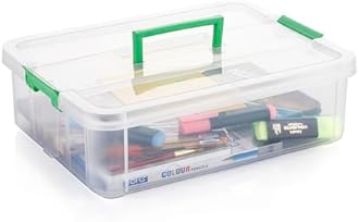 PALAK Plastic Storage Box - 1 Tier Transparent Rectangular Multi Utility Detachable,Portable&Stackable Space Saving Organiser With Lid For Medicine,Jewelry,Arts&Crafts,Buttons,Beads (1 Tier,Green)